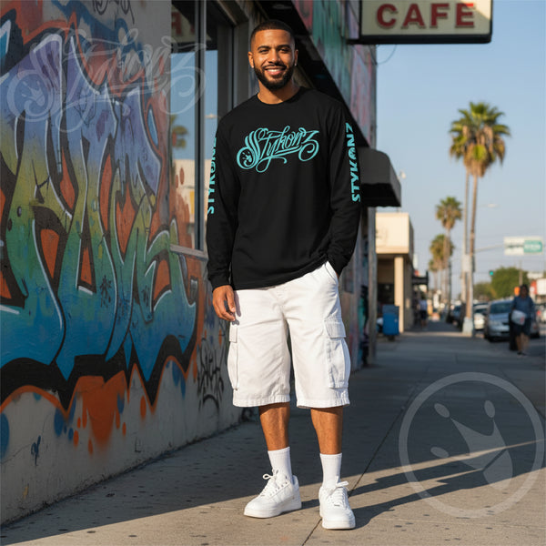 Men's Graffiti Long Sleeve Tee Turquoise Scriptkonz | Hip-Hop Streetwear Tee