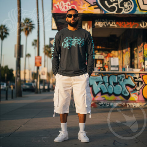 Men's Graffiti Long Sleeve Tee Turquoise Scriptkonz | Hip-Hop Streetwear Tee