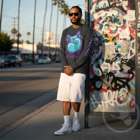 Men's Graffiti Long Sleeve Tee Turquoise S-Kingz 2Line Throwup | Hip-Hop Streetwear Tee