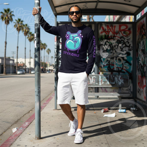 Men's Graffiti Long Sleeve Tee Turquoise S-Kingz 2Line Throwup | Hip-Hop Streetwear Tee