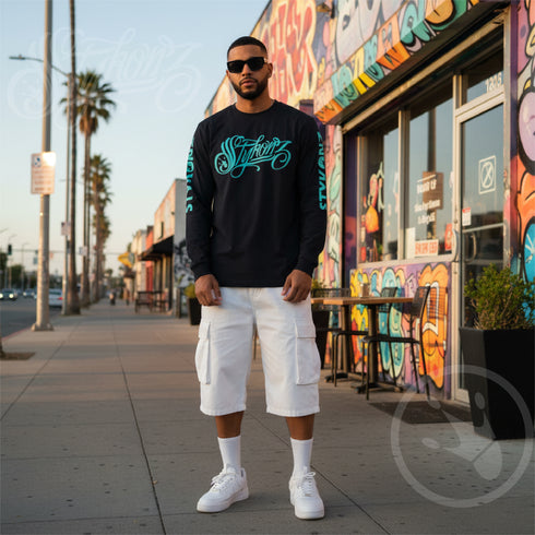 Men's Graffiti Long Sleeve Tee Turquoise Scriptkonz | Hip-Hop Streetwear Tee