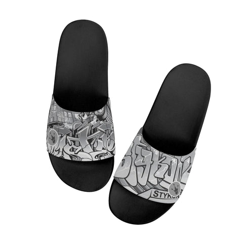 9TZ Slipkonz | Slides feat Comic Stykonz 1 Black | Hip - Hop Streetwear Slides - Stykonz Graffiti Streetwear