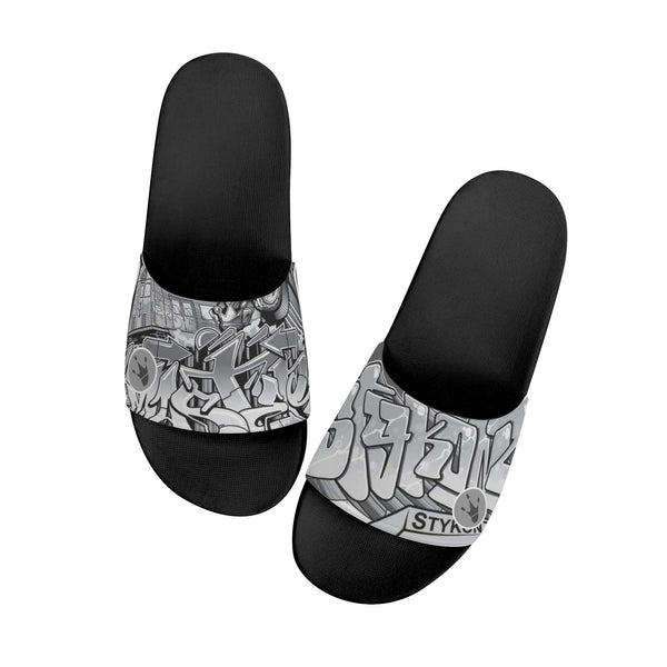 9TZ Slipkonz | Slides feat Comic Stykonz 1 Black | Hip - Hop Streetwear Slides - Stykonz Graffiti Streetwear