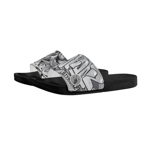 9TZ Slipkonz | Slides feat Comic Stykonz 1 Black | Hip - Hop Streetwear Slides - Stykonz Graffiti Streetwear