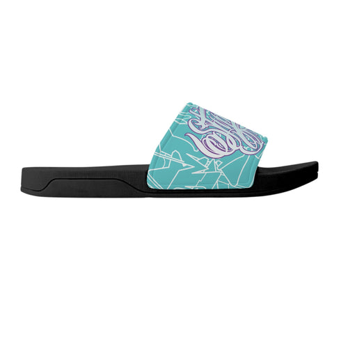 9TZ Slipkonz | Slides feat Turquoise Mix Script | Hip - Hop Streetwear Slides - Stykonz Graffiti Streetwear