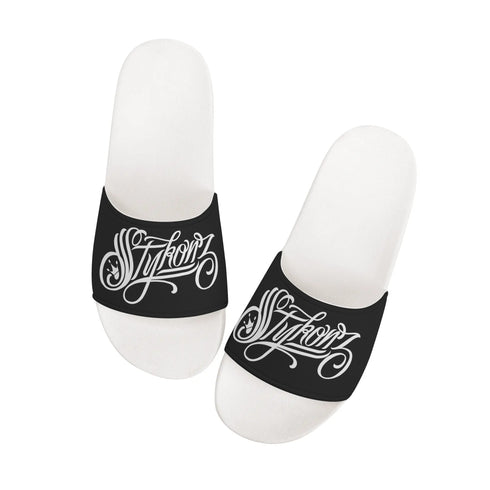 9TZ Slipkonz | Slides feat White Scriptkonz | Hip - Hop Streetwear Slides - Stykonz Graffiti Streetwear