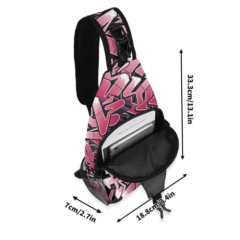 AOP Graffiti Chest Crossbody Bag Black Cherry | Hip - Hop Streetwear Bag - Stykonz Graffiti Streetwear