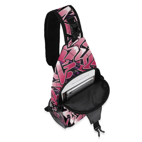 AOP Graffiti Chest Crossbody Bag Black Cherry | Hip - Hop Streetwear Bag - Stykonz Graffiti Streetwear