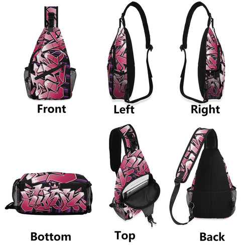 AOP Graffiti Chest Crossbody Bag Black Cherry | Hip - Hop Streetwear Bag - Stykonz Graffiti Streetwear