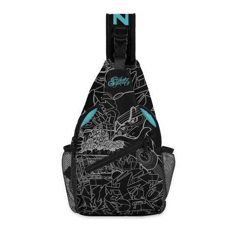 AOP Graffiti Chest Crossbody Bag Blk Turquoise Ghost | Hip - Hop Streetwear Bag - Stykonz Graffiti Streetwear