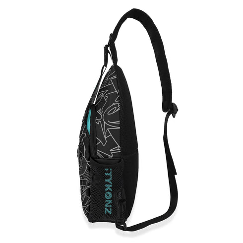 AOP Graffiti Chest Crossbody Bag Blk Turquoise Ghost | Hip - Hop Streetwear Bag - Stykonz Graffiti Streetwear