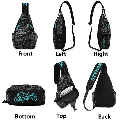 AOP Graffiti Chest Crossbody Bag Blk Turquoise Ghost | Hip - Hop Streetwear Bag - Stykonz Graffiti Streetwear