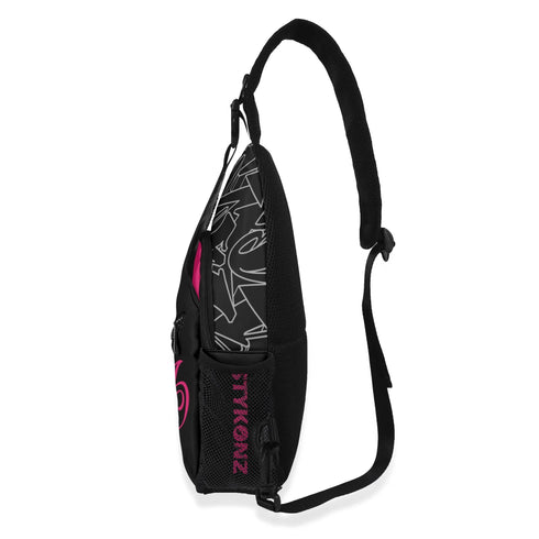 AOP Graffiti Chest Crossbody Bag Hot Pink Scriptkonz on Black | Hip - Hop Streetwear Bag - Stykonz Graffiti Streetwear