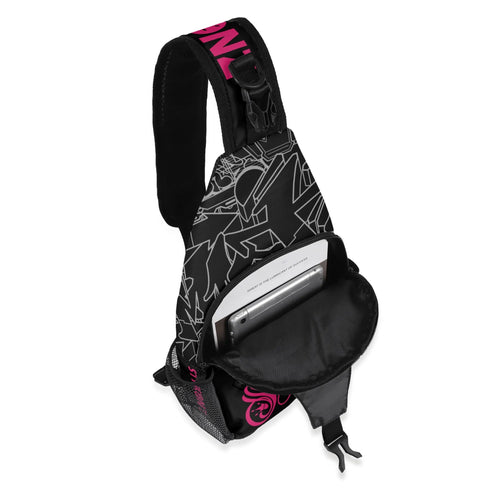 AOP Graffiti Chest Crossbody Bag Hot Pink Scriptkonz on Black | Hip - Hop Streetwear Bag - Stykonz Graffiti Streetwear