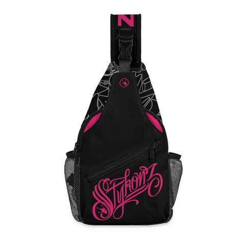 AOP Graffiti Chest Crossbody Bag Hot Pink Scriptkonz on Black | Hip - Hop Streetwear Bag - Stykonz Graffiti Streetwear
