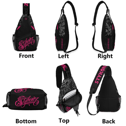 AOP Graffiti Chest Crossbody Bag Hot Pink Scriptkonz on Black | Hip - Hop Streetwear Bag - Stykonz Graffiti Streetwear