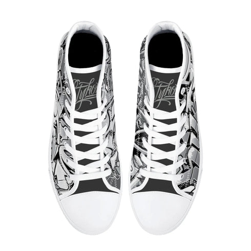 Axikronz 8T7 Canvas High Top – Comic Stykonz 1 Black | Hip - Hop Streetwear Shoes - Stykonz Graffiti Streetwear