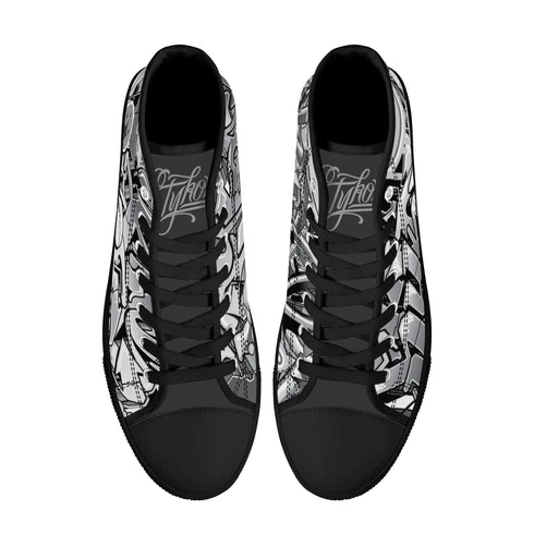 Axikronz 8T7 Canvas High Top – Comic Stykonz 1 Black | Hip - Hop Streetwear Shoes - Stykonz Graffiti Streetwear