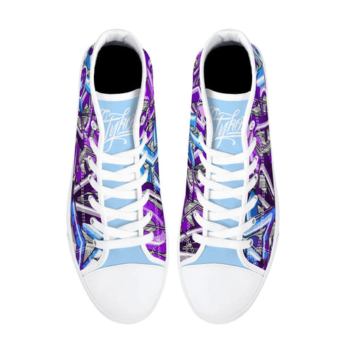 Axikronz 8T7 Canvas High Top – Purple Wildstyle | Hip - Hop Streetwear Shoes - Stykonz Graffiti Streetwear