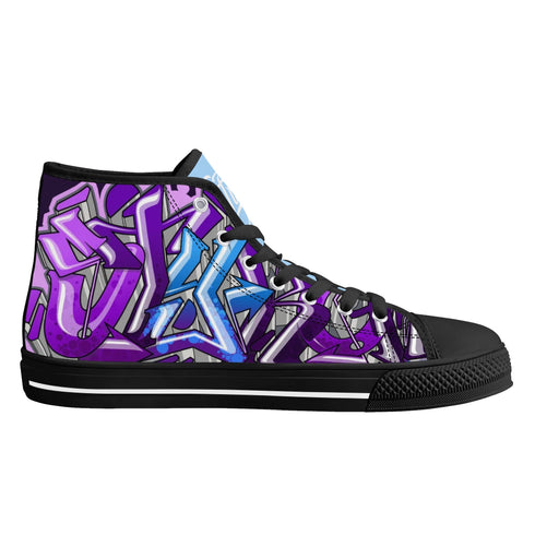 Axikronz 8T7 Canvas High Top – Purple Wildstyle | Hip - Hop Streetwear Shoes - Stykonz Graffiti Streetwear
