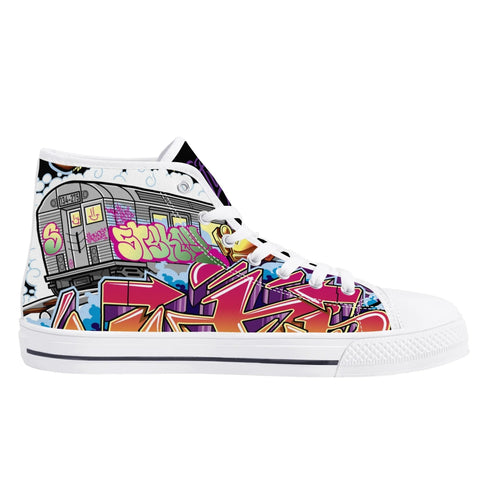 Axikronz 8T7 Canvas High Top – The Train Master | Hip - Hop Streetwear Shoes - Stykonz Graffiti Streetwear
