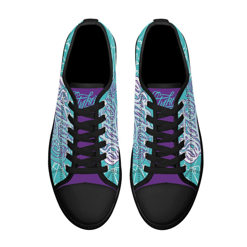 Axikronz 8T7 Canvas Low Top – Turquoise Mix Script | Hip - Hop Streetwear Shoes - Stykonz Graffiti Streetwear