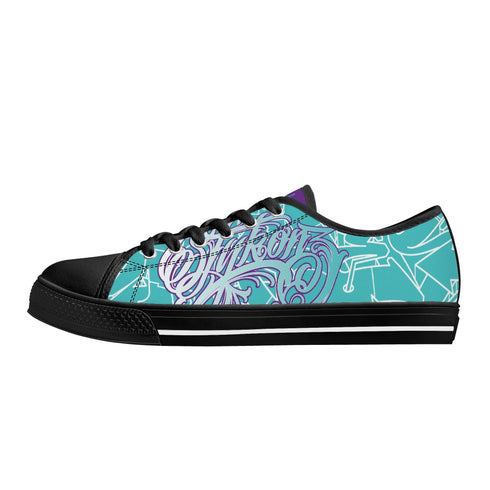 Axikronz 8T7 Canvas Low Top – Turquoise Mix Script | Hip - Hop Streetwear Shoes - Stykonz Graffiti Streetwear