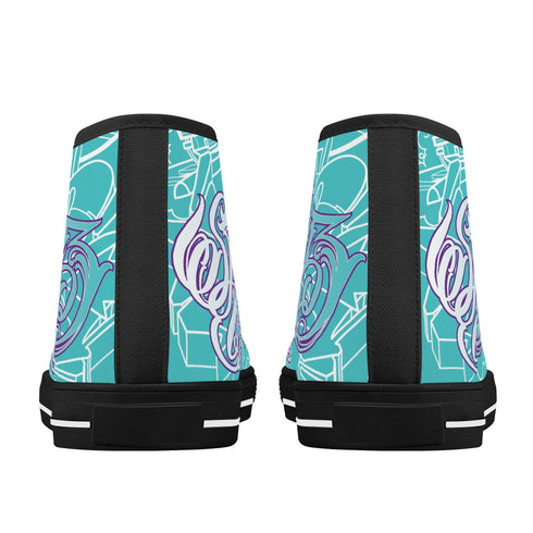 Axikronz 8T7 High Top Canvas feat Turquoise Mix Script | Hip - Hop Streetwear Shoes - Stykonz Graffiti Streetwear