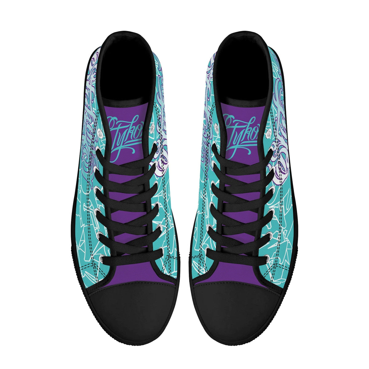 Axikronz 8T7 Canvas High Top feat Turquoise Mix Script | Hip-Hop
