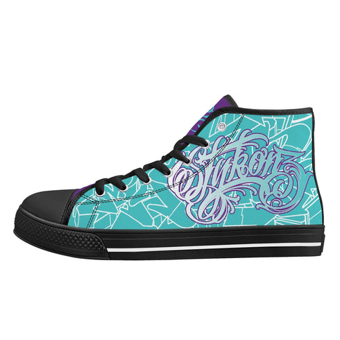 Axikronz 8T7 High Top Canvas feat Turquoise Mix Script | Hip - Hop Streetwear Shoes - Stykonz Graffiti Streetwear