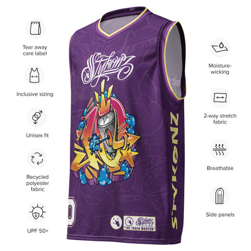 Dunkronz Basketball Jersey – The Train Master Purple | Graffiti Hip - Hop Streetwear Jersey - Stykonz Graffiti Streetwear
