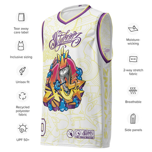 Dunkronz Basketball Jersey – The Train Master White | Graffiti Hip - Hop Streetwear Jersey - Stykonz Graffiti Streetwear