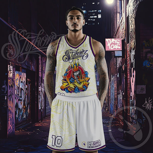Dunkronz Basketball Jersey – The Train Master White | Graffiti Hip - Hop Streetwear Jersey - Stykonz Graffiti Streetwear