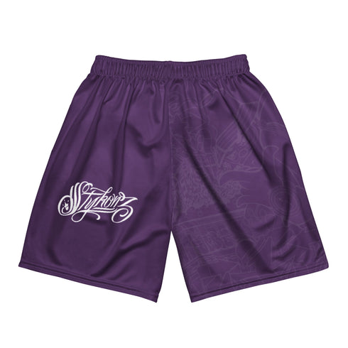 Dunkronz Basketball Shorts – The Train Master Purple | Graffiti Hip - Hop Streetwear Shorts - Stykonz Graffiti Streetwear
