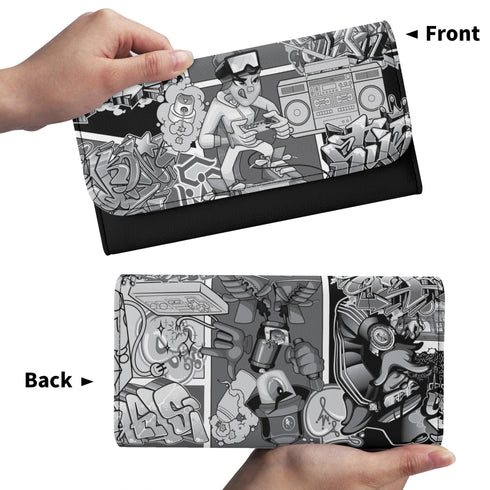 Durable Trifold Leather Graffiti Long Wallet feat Comic Stykonz 1 Black | Graffiti Wallet - Stykonz Graffiti Streetwear