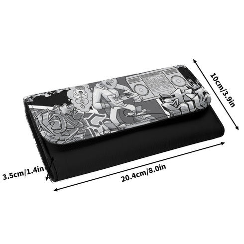Durable Trifold Leather Graffiti Long Wallet feat Comic Stykonz 1 Black | Graffiti Wallet - Stykonz Graffiti Streetwear