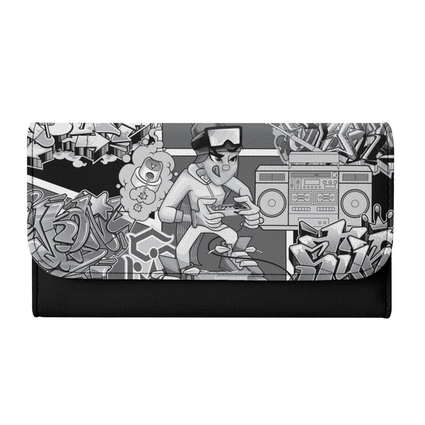 Durable Trifold Leather Graffiti Long Wallet feat Comic Stykonz 1 Black | Graffiti Wallet - Stykonz Graffiti Streetwear