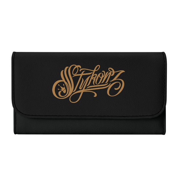 Durable Trifold Leather Graffiti Long Wallet feat Gold Scriptkonz | Graffiti Wallet - Stykonz Graffiti Streetwear