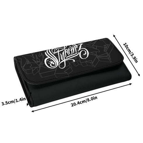 Durable Trifold Leather Long Wallet feat Graffiti Stykonz White on Black | Graffiti Wallet - Stykonz Graffiti Streetwear