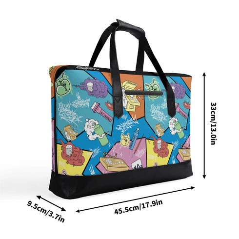 Executive Luxurious Leather Waterproof Bag feat 90s Elements Graffiti - Stykonz Graffiti Streetwear
