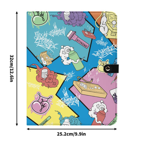 Foldable Leather Portfolio Organizer with Clipboard feat 90s Elements Graffiti - Stykonz Graffiti Streetwear