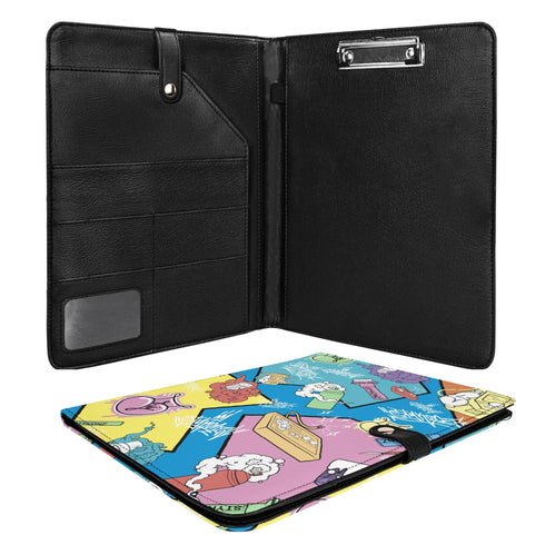 Foldable Leather Portfolio Organizer with Clipboard feat 90s Elements Graffiti - Stykonz Graffiti Streetwear