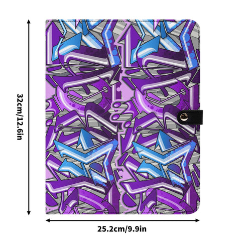 Foldable Leather Portfolio Organizer with Clipboard feat Purple Wildstyle Graffiti - Stykonz Graffiti Streetwear