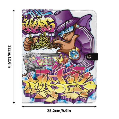 Foldable Leather Portfolio Organizer with Clipboard feat The Train Master Graffiti - Stykonz Graffiti Streetwear