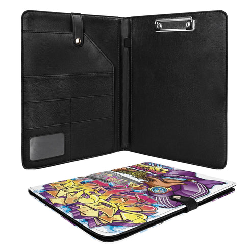 Foldable Leather Portfolio Organizer with Clipboard feat The Train Master Graffiti - Stykonz Graffiti Streetwear