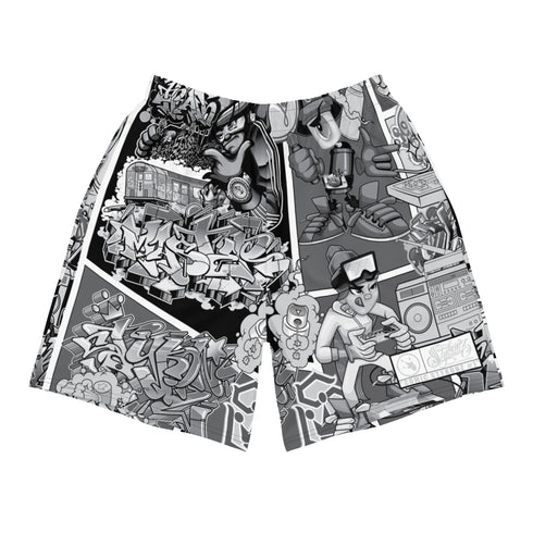 Graffiti Athletic Long Shorts – B&W Comic Stykonz 1 | Hip - Hop Streetwear Shorts - Stykonz Graffiti Streetwear