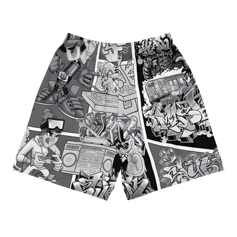 Graffiti Athletic Long Shorts – B&W Comic Stykonz 1 | Hip - Hop Streetwear Shorts - Stykonz Graffiti Streetwear