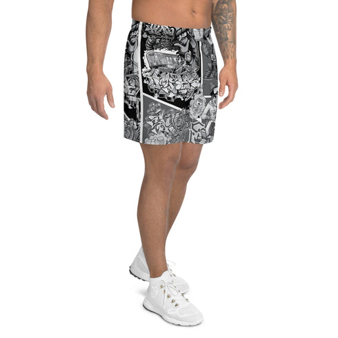 Graffiti Athletic Long Shorts – B&W Comic Stykonz 1 | Hip - Hop Streetwear Shorts - Stykonz Graffiti Streetwear