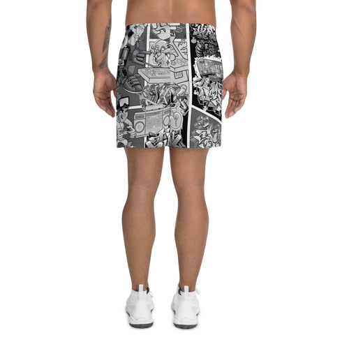 Graffiti Athletic Long Shorts – B&W Comic Stykonz 1 | Hip - Hop Streetwear Shorts - Stykonz Graffiti Streetwear