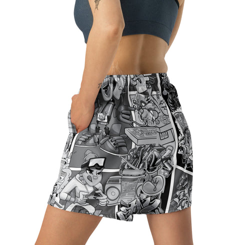 Graffiti Athletic Long Shorts – B&W Comic Stykonz 1 | Hip - Hop Streetwear Shorts - Stykonz Graffiti Streetwear